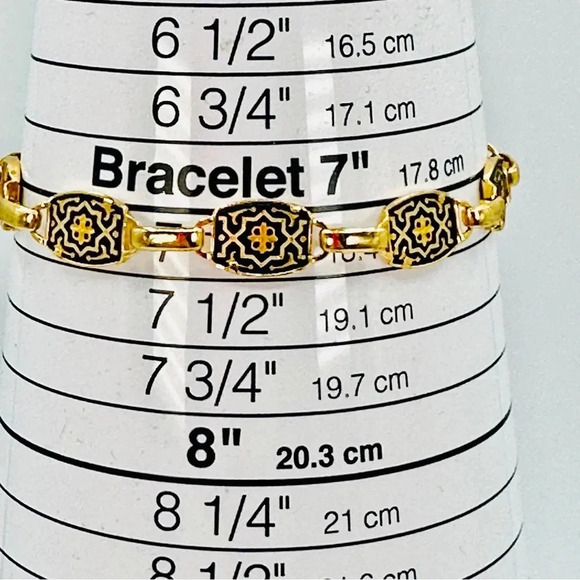 Damascene Link Bracelet Etched Design Gold and Black 7.25” Delicate Roma… - Picture 7 of 10